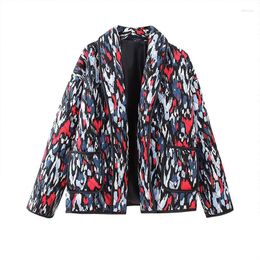 Women's Trench Coats ZATRHMBM 2023 Autumn And Winter Fashion Flower Print Cotton Jacket Vintage Long Sleeve Elegant Chic Blouse