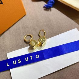 Charm 18k gold plated earrings Dice Luxury designer earrings design fashion brands for women Jewellery small square boy letter exqui273o