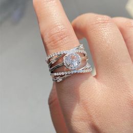 Clusterringe uilz Fashion 4 Reihen Geflecht Weißer Finger für Frauen rund Zirkon Verlobungsring Braut Hochzeit Schmuck Schmuck