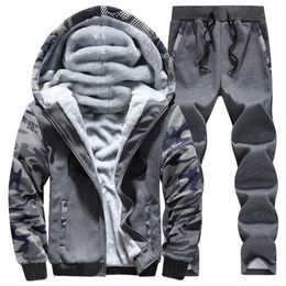 Men's Tracksuits OLOEY Winter Sport Suit Warm Velvet Casual Men Sportwear Sets Thickening Track Suits Hoodie Sweat Tracksuit 310b