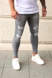 Men's Jeans Sex Appeal Skinny Quilted Embroidered Ripped Stretch Denim Pants MAN Elastic Waist Patchwork Jogging Trousers