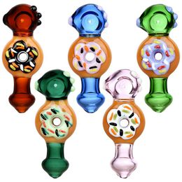 Cool Donut Style Colourful Thick Glass Pipes Dry Herb Tobacco Spoon Bowl Philtre Oil Rigs Handpipes Handmade Portable Bong Smoking Cigarette Holder Tube DHL