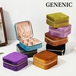 Jewelry Boxes Plush Velvet Box For Women Necklace Ring Earrings Organizer Holder Travel Portable Zipper Square Storage Case 231011