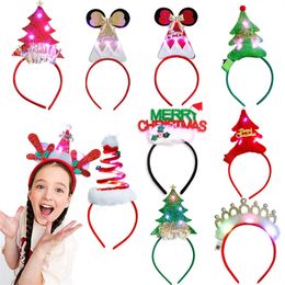 Christmas LED Headbands Christmas Tree Costume Headwear Reindeer Elf Hats Headband Xmas Light up Holiday Party Favours Supplies