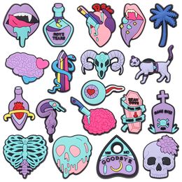 Wholesale 100Pcs PVC Skull Lips Tears Heart Tree Brain Knives Goodbye Tomb Game Over Wish You Were Here Garden Shoe Charms Children Buckle Decorations For Bracelet