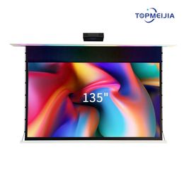 135" Voice control In Ceiling Projection Screen Shock Absorbing Bottom Cover Tab-Tension Motorised UST ALR Projector Screen