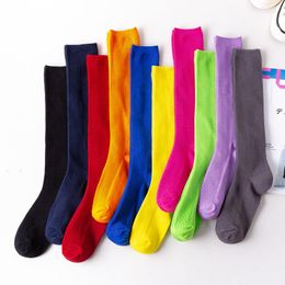 Women Socks Solid Colour For Wide Calves Breathable Middle Tube Black White Thick Knee High Calcetines Cotton Long Stocking