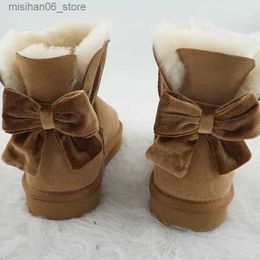 Boots New Bow Women Boots Snow Boots Genuine Sheepskin Leather Fashion Ankle Boots 100% Natural Fur Warm Wool Winter Boots Shoes Q231012