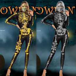 Theme Costume Halloween 3D Print Scary Skeleton Come Jumpsuit Comes for Women Performance Skull Bone Elastic Bodysuit T231011