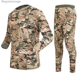 Men's Thermal Underwear 3D Cutting Thermal Underwear Army Camouflage Pants Sets Combat Shirt Breathable Fleece Suits Quick Drying Thermo Men ClothingL231011