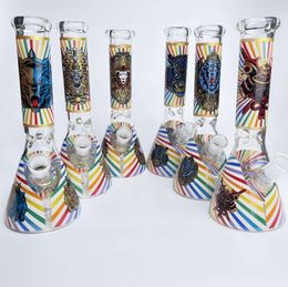 Hookahs Retro Style bong Decal Beaker Bong 9.8" 4mm Thickness Heady Glass Bongs Straight Bong with Ice Catches