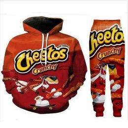 New Men Womens Cheetos Funny 3D Print Fashion Tracksuits Crewneck Hip Hop Sweatshirt and Pants 2 Pcs Set Hoodies TZ052386