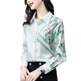 Long Sleeve Silk Shirt 2023 Women Runway Satin Printed Elegant Button Up Blouse Beautiful Spring Autumn Winter Gorgeous High-End O217R