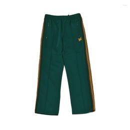 Men's Pants NEEDLES Arrival High Quality Sweatpants Butterfly Embroidery Oversize Trousers Webbing Track Stripe Zipper Men Women Green