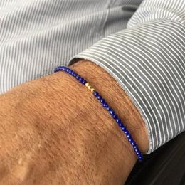Lapis bracelet Strands for Men lazuli Bead Bracelet Gold Hematite Mens Blue Stone229Y