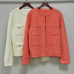 Women's Jackets 2023 Spring Autumn Fashion Cardigan Coats High Quality Knitting Women Pocket Deco Long Sleeve Casual Orange White Tops