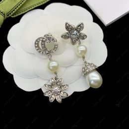 Stylish silver Dangle Chandelier Earrings Diamond lettering White Resin Pendant Designer earrings Women's party Gift Jewellery