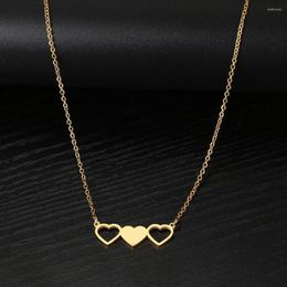 Pendant Necklaces Stainless Steel Korean Sweet Three Hearts Chain Choker Charm Fashion Necklace For Women Jewellery Party Gifts