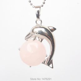 Pendant Necklaces Fashion Jewelry Silver Plated Natural Rose Pink Crystal With Lovely Dolphin 1PCS
