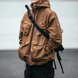 Men's Hoodies American High Quality Waterproof Hooded Windbreaker Men Clothing Outdoor Streetwear Jackets Loose Functional Work Coat