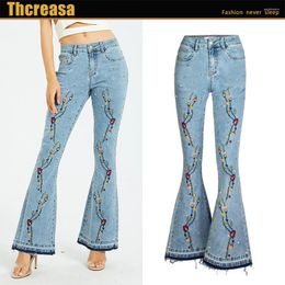 Women's Jeans 2023 Denim Wide Leg Pants Embroidered Trumpet