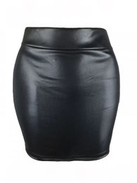 Skirts Summer Bodycon Pu Mini Skirt Women Faux Leather Solid Black Package Hip Regular Waist Office Lady Sexy Faldas mujer moda 231011