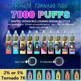 Genuine Disposable Electronic Cigarette RandM Tornado 7000 RGB Illuminated Vape Pod 56 Colours Optional With Powerful Battery 14ml Cartridge PRO Puff Stick