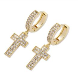 Orecchini con croce ghiacciata scintillante con zirconi cubici Orecchini in materiale oro argento rame per uomo Donna Gioielli Hip Hop Rock297k