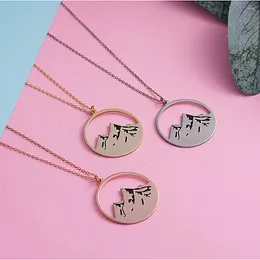 Pendant Necklaces Round Necklace For Women Cutout Mountain Design Personality Stainless Steel Jewelry Birthday Anniversary Gifts