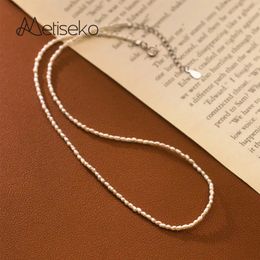 Pendant Necklaces Metiseko Super Mini Natural Freshwater Pearl Choker Necklace 925 Sterling Silver Chain 2m Elegant for Women 231010