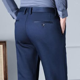 Men's Pants Men Business Casual 2023 Autumn Classic Straight Elastic Trousers Male Brand Black Blue Khaki Grey