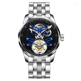 Wristwatches 42mm Tourbillon Skeleton Watch Man Metal Bracelet Mechanical Sapphire Manual Winding Military Watches Men's 1963 Luxury Fashion