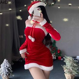 Theme Costume AniLV Christmas Hat Red Dress Unifrom Women Santa Claus Outfits Set Comes CosplayL231010