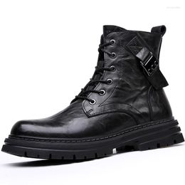 Boots 2023 Thick-soled Men's Tide Short Motorcycle Tooling High-top 6-holes Genuine Leather For Men