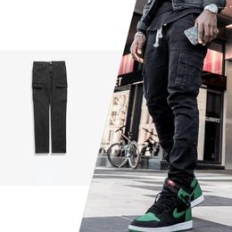 Men's Jeans Autumn Winter High Street Large Pocket Leg Pants Slim