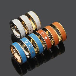 New designed Titanium Steel Jewellery V Letter monogram enamel Colours Ring women men Wedding Rings Designer Jewellery R0880