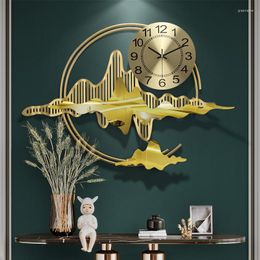 Wall Clocks Chinese Wrought Iron Landscape Decoration Home Livingroom Mural Ornaments Hall Porch Sticker Crafts