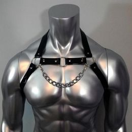 Erotic Bdsm Bondage Leather Harness Men Faux Adjustable Body Chest Costume Sexy Lingerie Bras Sets246c