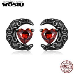 Other Fashion Accessories WOSTU 925 Sterling Silver Punk Black Gold Heart Red CZ Stud Earrings For Women Moon Ear Studs Halloween Collection Jewelry Gift Q231011