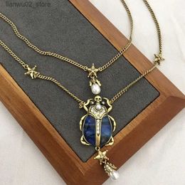 Other Fashion Accessories Fashion Designer Brand Blue Beetle Star Pendant Double Layer Necklace Women Luxury Jewellery Halloween Boho Goth Trend Q231011