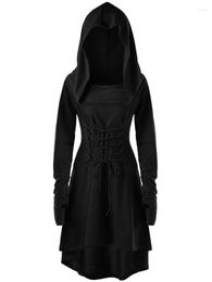 Casual Dresses Halloween Hooded Dress Long Sleeve Vintage Performance Clothes Autumn Winter Robe Christmas Solid Bandage Vestidos