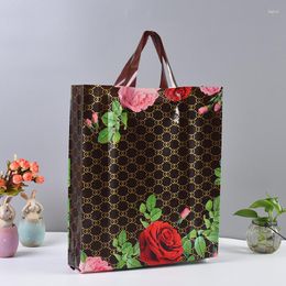 Gift Wrap 50pcs/bag Pe Plastic Handbag Clothing Store Carrying Shopping Bag Packaging Film Rose Style