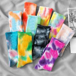 Men's Socks 50Pairs Wholesale Tie Dyed Tube Spring Autumn And Winter Street Trend Tide Women Men Colourful Cotton Skateboard Sock