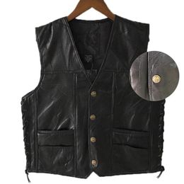 Men's Vests Mens Side Laces Adjustable Black Leather Motorcycle Vest Biker Soft Sheepskin276O