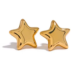 JINYOU 2464 Trendy Stainless Steel Star Small Stud Earrings Metal Texture Cute 18K Gold Plated Rust Proof Jewellery Accessories