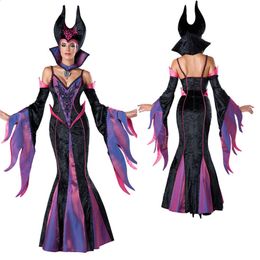 Sleeping Curse Witch Costume Halloween Adult Fairytale Cosplay Queen Masquerade Beauty Witchcraft Purple Dress