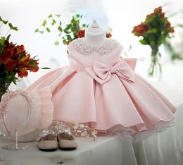 Girl039s Dresses White Wedding Satin Princess Baby Girls Dress Bead Bow Birthday Evening Party Infant For Girl Gala Kid Clothes1390450
