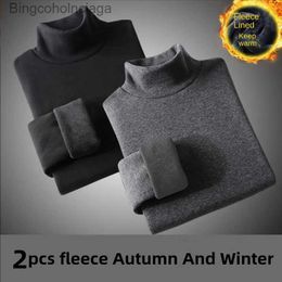 Men's Thermal Underwear 2pcs Thermal Underwear For Men High Collar Keep Warm Fleece Shirt Sport Tops Autumn Thermo Clothing Comfortable Basic PulloverL231011