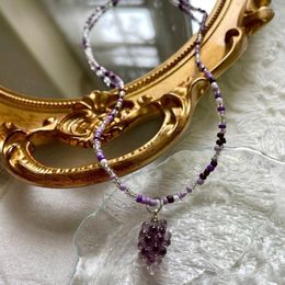 Pendant Necklaces Fashion Purple Grape Necklace Elegant Collar Choker Sweet Cute Beaded Charm Neck Chain Summer Jewellery