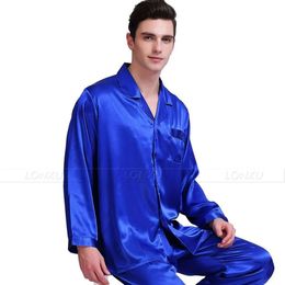 Men's Sleepwear Mens Silk Satin Pyjamas Set Pyjamas Set Sleepwear Loungewear S~4XL 231011